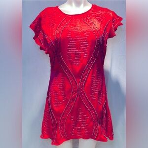 Free People Elegant Red Ruffle Sleeve Top